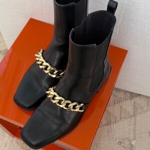 Zara Black Leather Boots with Gold Chain